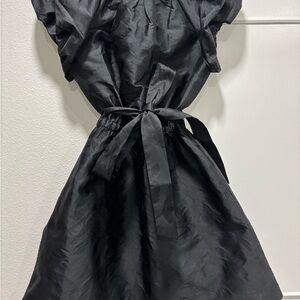 kate spade Black Textured Satin Dress with Self-Tie Waist